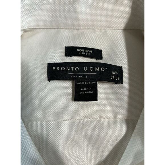 Pronto Uomo Slim Fit Long Sleeve Button Down Shirt Beige Non Iron 14.5" 32-33 - Picture 7 of 7